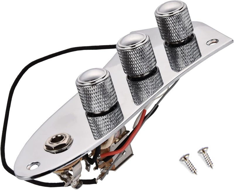 LAMSAM Store Prewired 𝘾𝙤𝙣𝙩𝙧𝙤𝙡 𝙋𝙡𝙖𝙩𝙚 𝙛𝙤𝙧 𝙅𝙖𝙯𝙯 𝘽𝙖𝙨𝙨, Loaded Control Board with Push Pull Potentiometers Full Contact Output Jack, as Luthier's Replacement Parts, Chrome-01 - Image 1